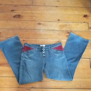 Vintage Lace Up Xhilaration Blue and Red Flare Jeans